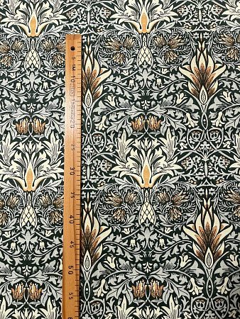 Отрез саржа (хлопок 100%) 0,8 пог. метр, Змееголовник винтаж, Зелень/песочный